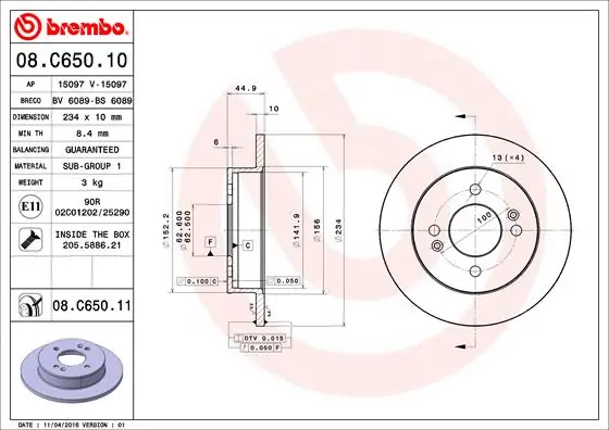 Remschijven Brembo 08.C650.11 Hoge Kwaliteit