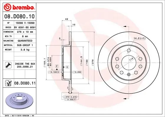 Remschijven Brembo 08.D080.11 Nieuw