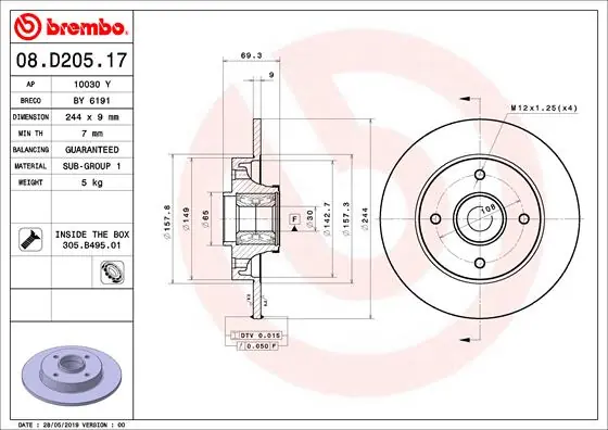 Op = Op Remschijven Brembo 08.D205.17