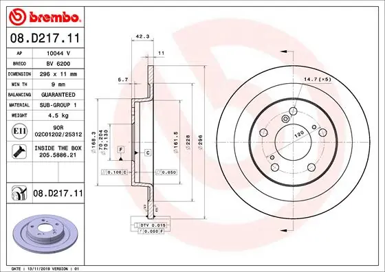 Remschijven Brembo 08.D217.11 Trendy
