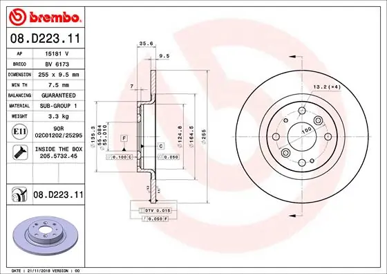 Remschijven Brembo 08.D223.11 Seizoensaanbieding