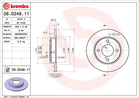 Remschijven Brembo 08.D248.11 Flitsaanbieding