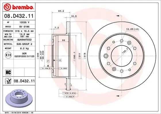 Remschijven Brembo 08.D432.11 Lage Prijs