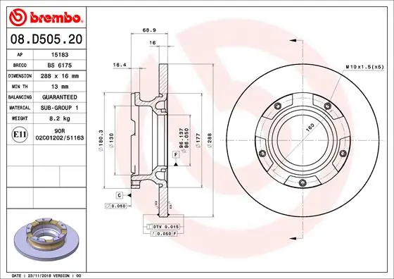 Remschijven Brembo 08.D505.20 Alleen Vandaag