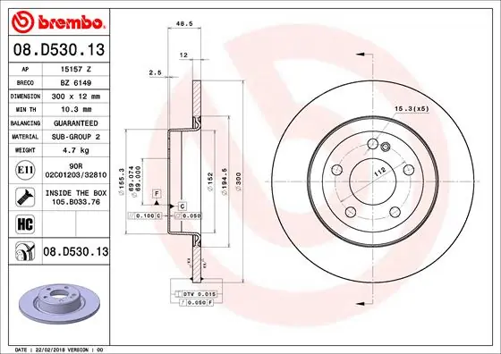 Remschijven Brembo 08.D530.13 Direct Beschikbaar
