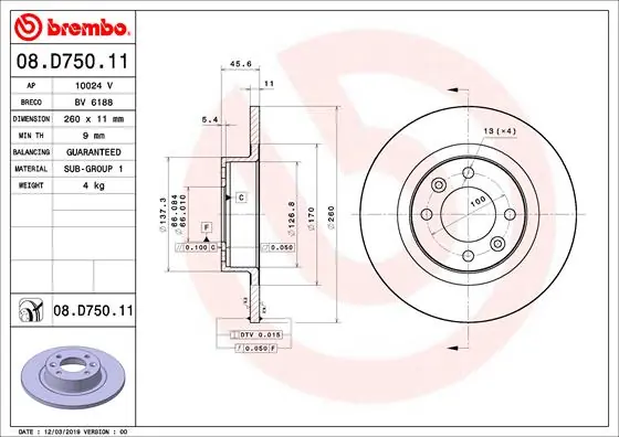 Remschijven Brembo 08.D750.11 Merkproduct