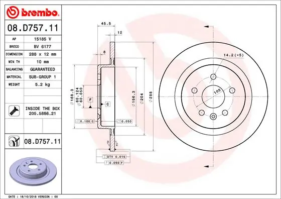 Remschijven Brembo 08.D757.11 Geld-Terug-Garantie