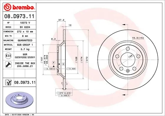 Remschijven Brembo 08.D973.11 Betrouwbaar