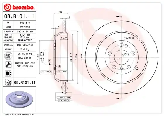 Remschijven Brembo 08.R101.11 In De Mode