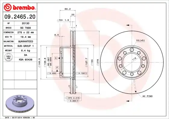 Origineel Remschijven Brembo 09.2465.20