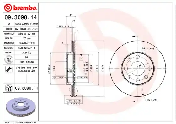 Remschijven Brembo 09.3090.11 Populair