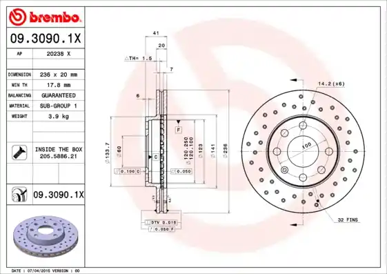 Remschijven Brembo 09.3090.1X Bestseller
