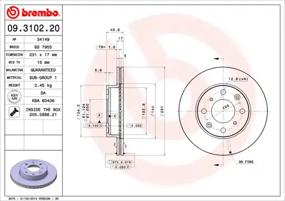 Remschijven Brembo 09.3102.20 Nieuw