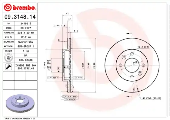 Lage Kosten Remschijven Brembo 09.3148.14