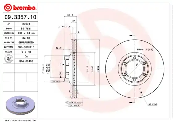 Remschijven Brembo 09.3357.10 Express Levering