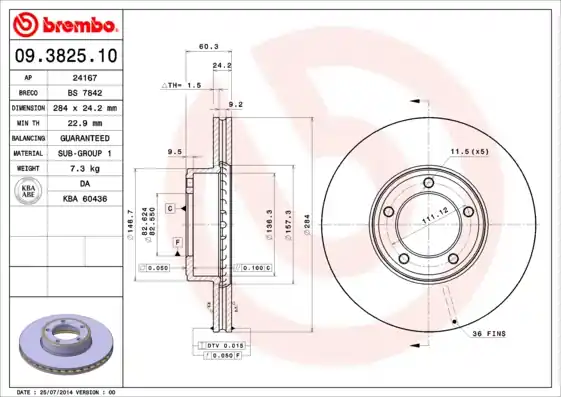 Remschijven Brembo 09.3825.10 Gratis Retour