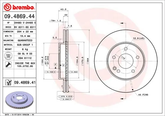 Remschijven Brembo 09.4869.41 Superprijs