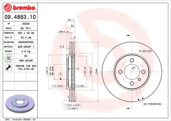 Remschijven Brembo 09.4883.10 Fabrieksprijs