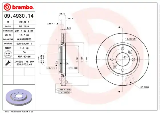 Remschijven Brembo 09.4930.14 Voordeelprijs