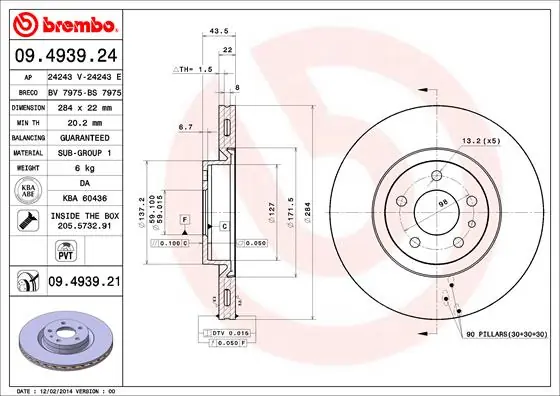 Remschijven Brembo 09.4939.24 Exclusief