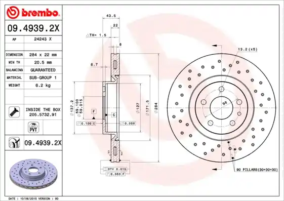 Remschijven Brembo 09.4939.2X Speciale Aanbieding