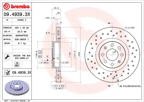 Remschijven Brembo 09.4939.3X Direct Beschikbaar