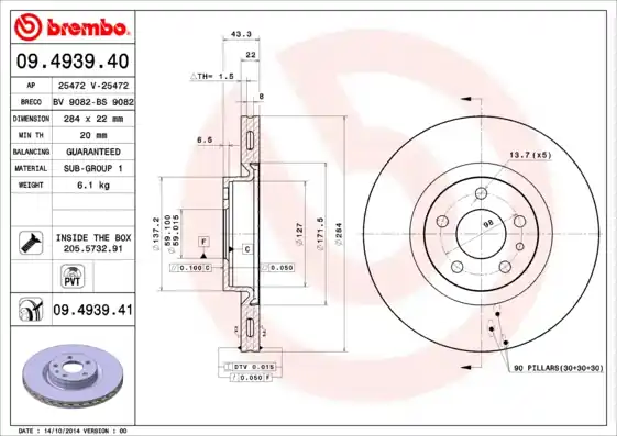 Remschijven Brembo 09.4939.40 Alleen Vandaag