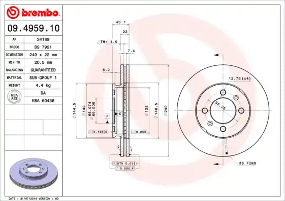 Remschijven Brembo 09.4959.10 Luxe