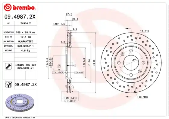 Remschijven Brembo 09.4987.2X Superprijs