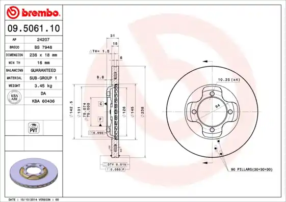 Remschijven Brembo 09.5061.10 Lage Kosten