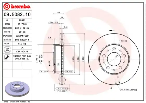 Garantie Inbegrepen Remschijven Brembo 09.5082.10