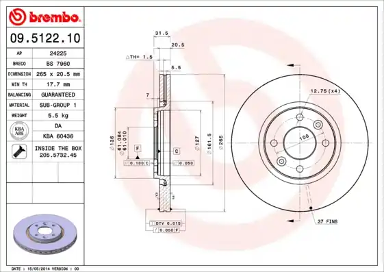 Topkwaliteit Remschijven Brembo 09.5122.10