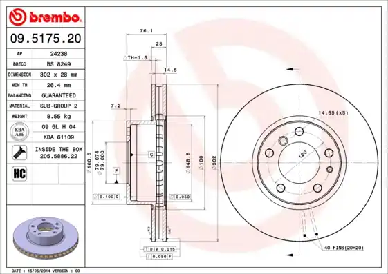 Remschijven Brembo 09.5175.20 Laatste Kans