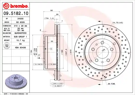 Lage Prijs Remschijven Brembo 09.5182.10