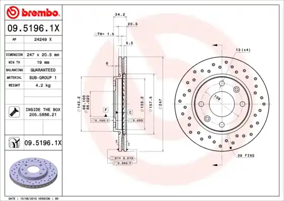 Remschijven Brembo 09.5196.1X Nieuw Model