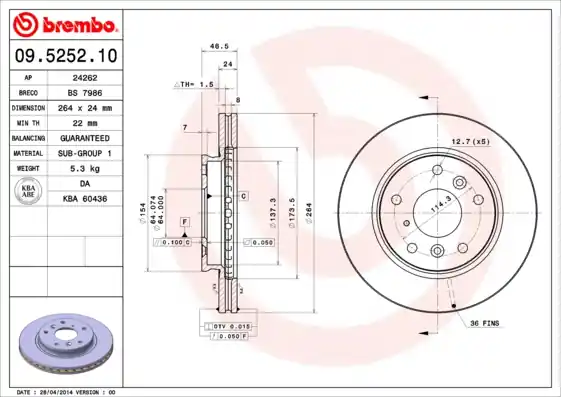 Remschijven Brembo 09.5252.10 Laatste Versie