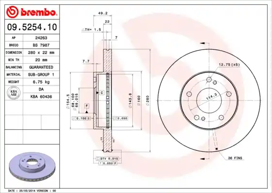 Remschijven Brembo 09.5254.10 Bestseller