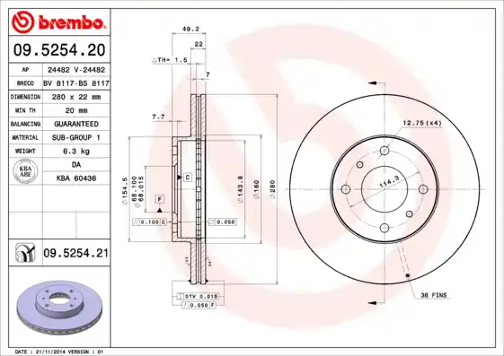 Direct Verzonden Remschijven Brembo 09.5254.20