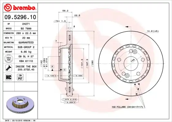 Topkwaliteit Remschijven Brembo 09.5296.10