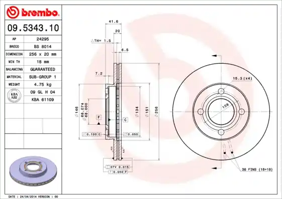 Gecertificeerd Remschijven Brembo 09.5343.10