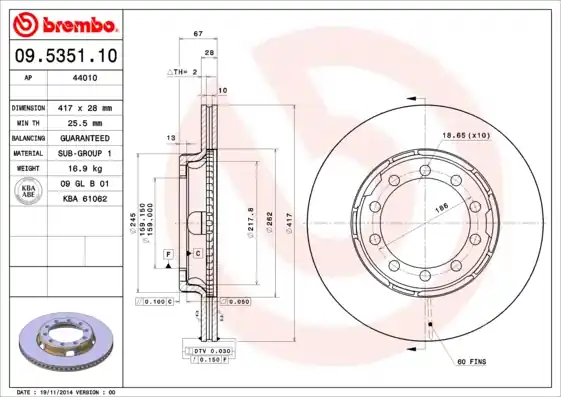 Remschijven Brembo 09.5351.10 Weekendaanbieding