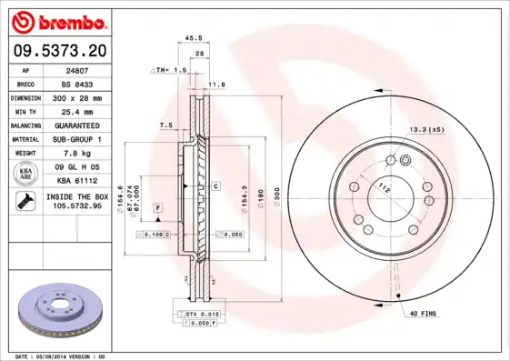 Superprijs Remschijven Brembo 09.5373.20