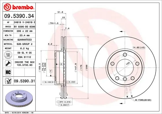 Betrouwbaar Remschijven Brembo 09.5390.31