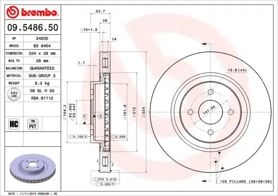 Remschijven Brembo 09.5486.50 Betaalbaar