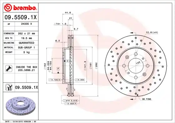 Remschijven Brembo 09.5509.1X Nu Kopen