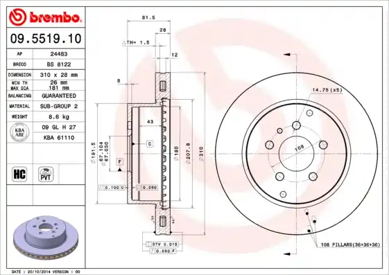 Remschijven Brembo 09.5519.10 Snelle Levering