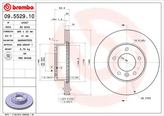Remschijven Brembo 09.5529.10 Fabrieksprijs