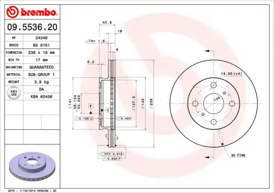 Betaalbaar Remschijven Brembo 09.5536.20
