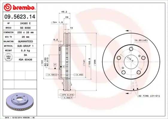 Remschijven Brembo 09.5623.14 Lage Kosten
