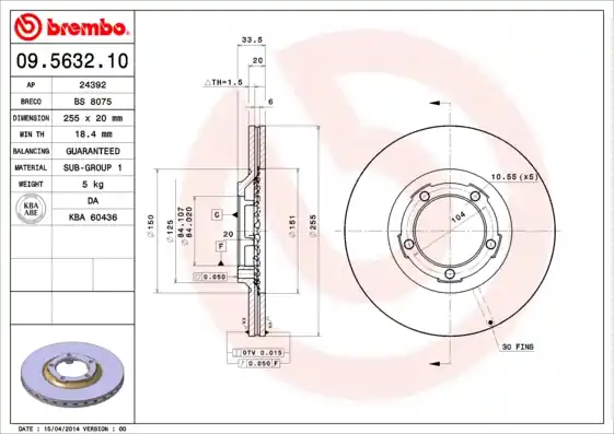 Beperkt Aanbod Remschijven Brembo 09.5632.10